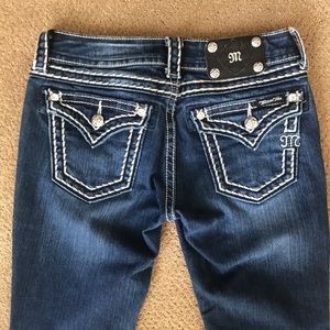 Miss Me Dark Blue Bootcut Jeans with White Contrast Stitching